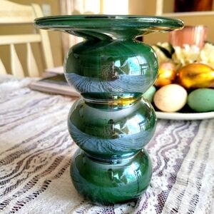 Anthropologie Emerald Green Glass Vase with Sculptural Marble Design💚